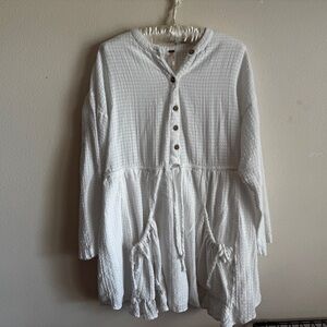 Free People Dress Womens Sz M casual cozy Serene Mini Ivory Flowy Boho Festival